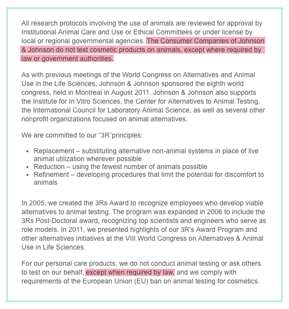 Johnson & Johnson's Animal Testing Policy