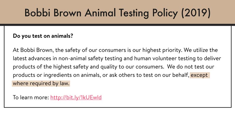 Bobbi Brown Animal Testing Policy in 2019