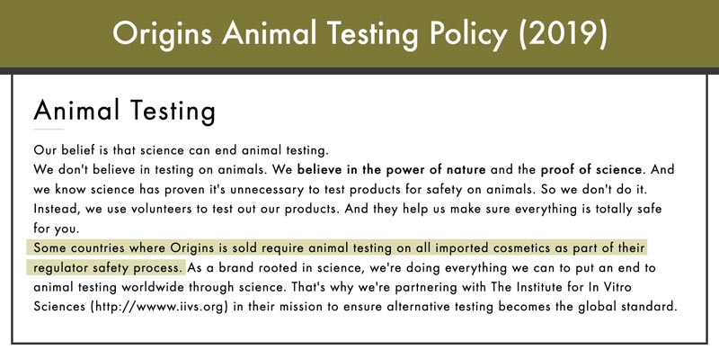 Origins Animal Testing Policy in 2019