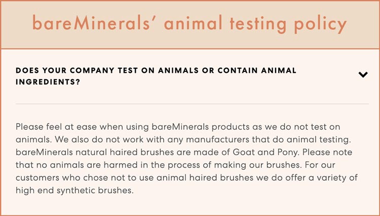 bareMinerals' animal testing policy