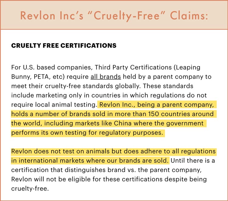Revlon Inc Cruelty-Free Claims