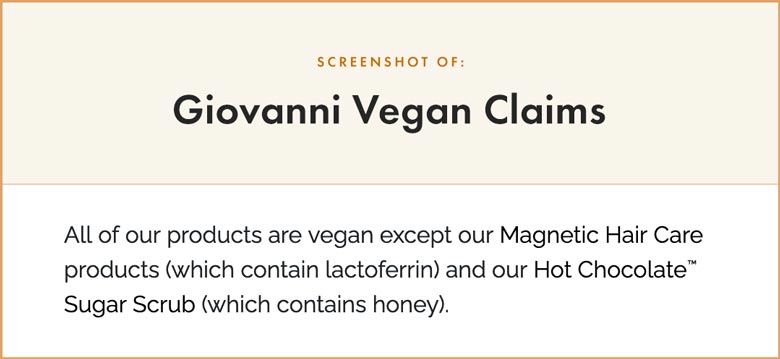 Giovanni Vegan Claims