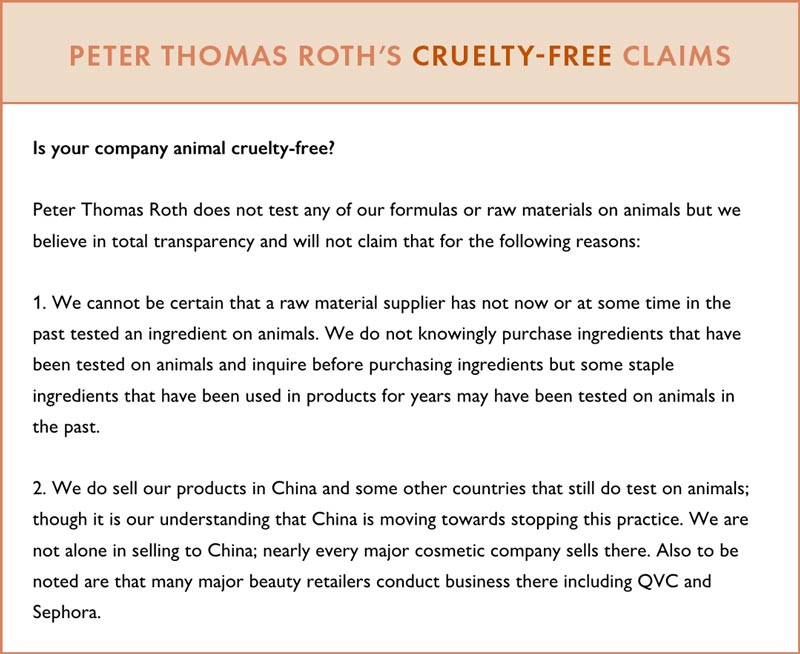 Peter Thomas Roth Cruelty-Free Claims