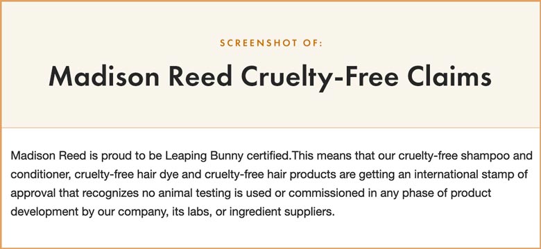 Madison Reed Cruelty-Free Claims