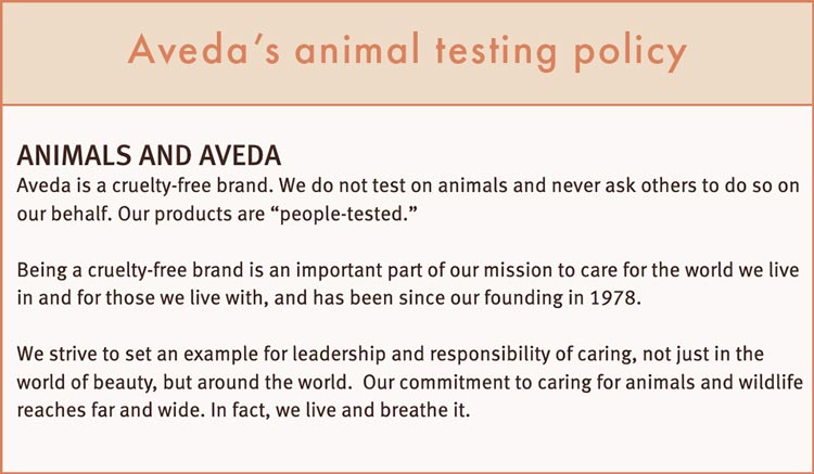 Aveda's animal testing policy