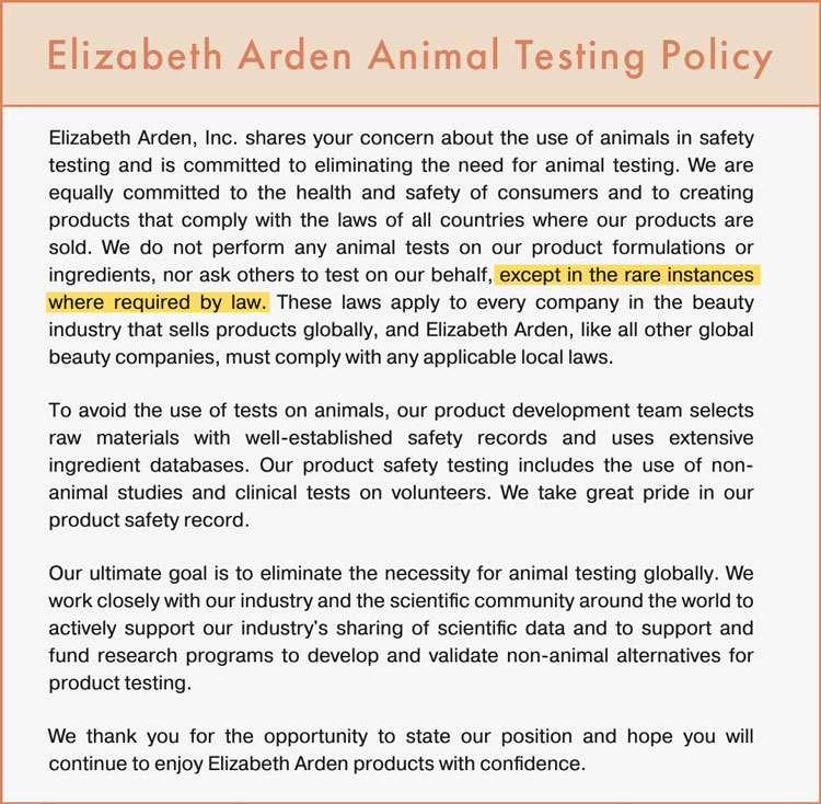 Elizabeth Arden Cruelty-Free Claims