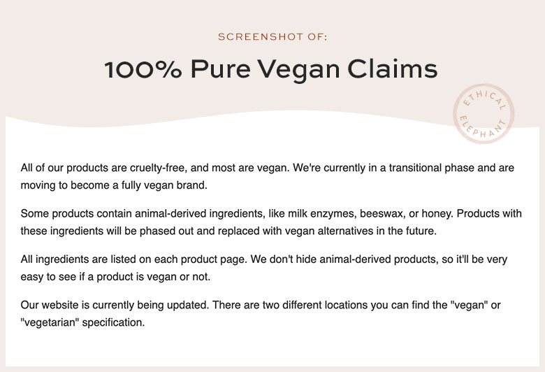 100% Pure Vegan Claims