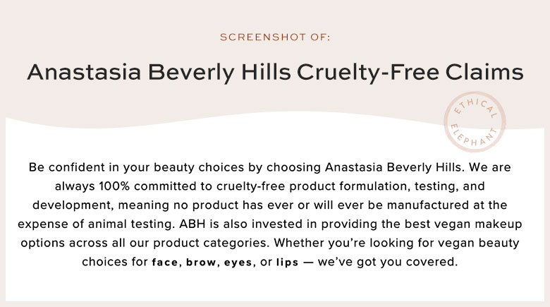 Anastasia Beverly Hills Cruelty-Free Claims