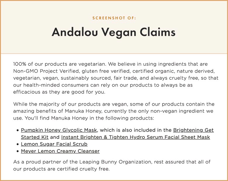 Andalou Vegan Claims