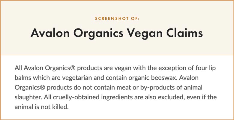 Avalon Organics Vegan Claims