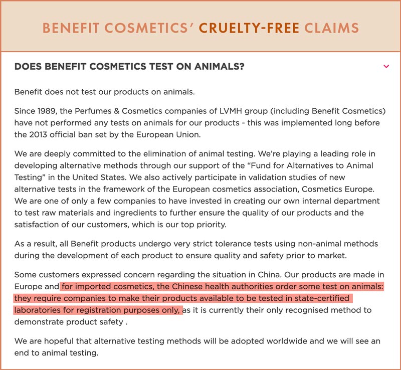 Benefit Cruelty-Free Claims