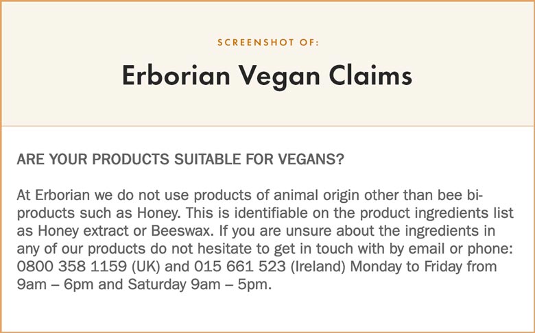 Erborian Vegan Claims