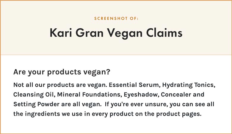 Kari Gran Vegan Claims