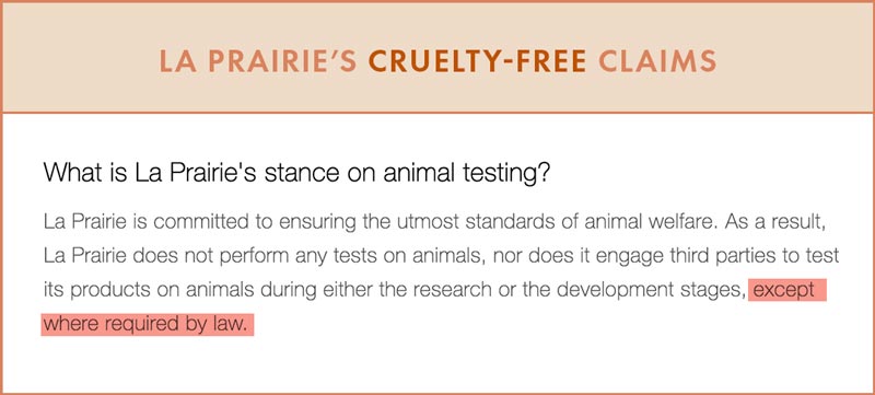 La Prairie Cruelty-Free Claims