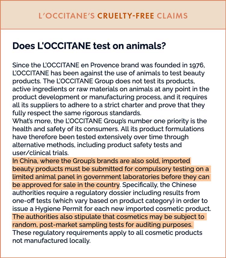 L'Occitane Cruelty-Free Claims