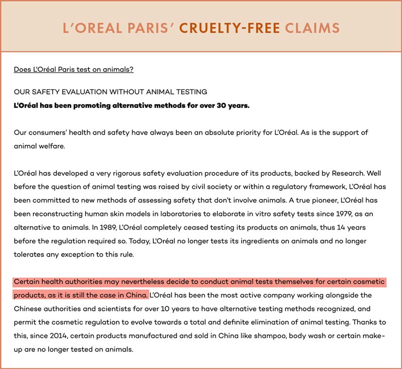 L'Oreal Cruelty-Free Claims