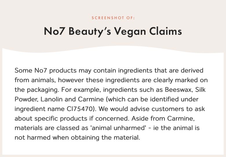 No7 Beauty's Vegan Claims