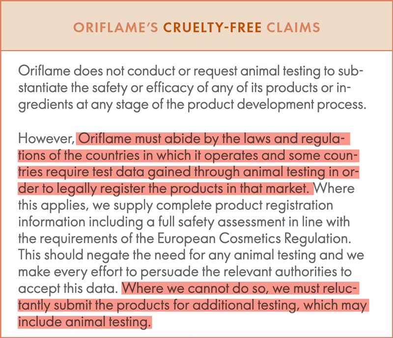 Oriflame Cruelty-Free Claims