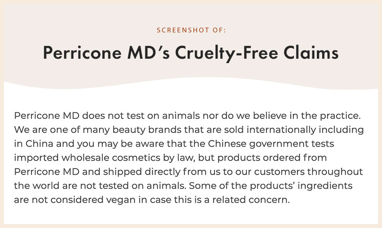 Perricone MD's cruelty-free claims