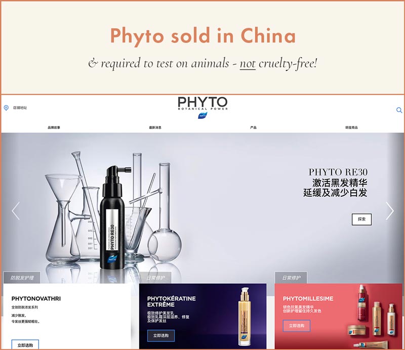 Phyto Sold in China; required to test on animals, therefore cannot be cruelty-free