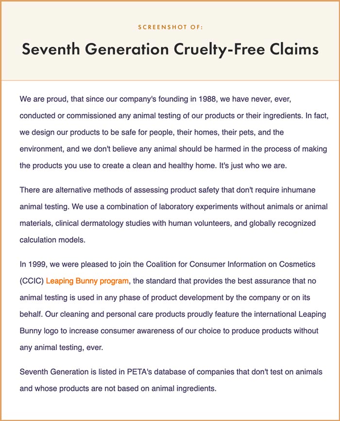 Seventh Generation Cruelty-Free Claims