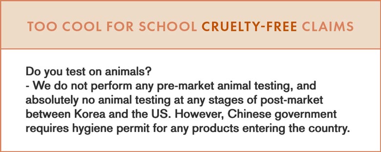 Too Cool For School Cruelty-Free Claims