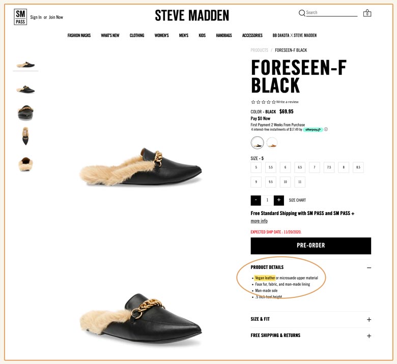 Steve Madden offers vegan leather shoes!