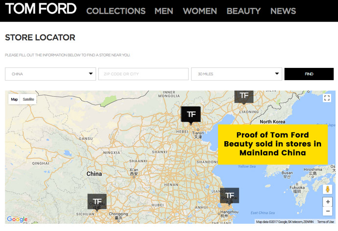 Tom Ford Beauty sold in China; Cannot be Cruelty-Free