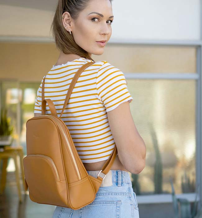 Slim Vegan Leather Backpack by Doshi
