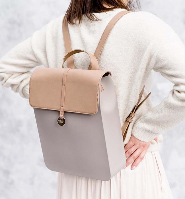 Beige Backpack for Women Vegan Leather Rucksack Vegan Women 