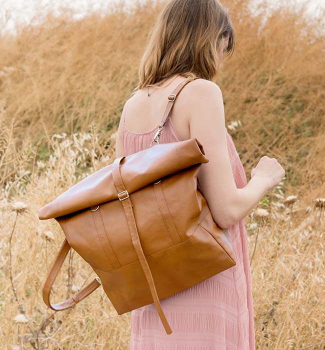 Beige Backpack for Women Vegan Leather Rucksack Vegan Women 