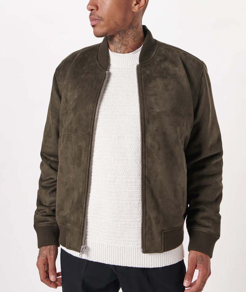 Men's Vegan Suede Bomber Jacket